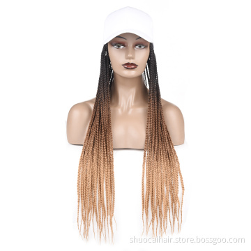 Factory Wholesale 24inch Long Synthetic Baseball hat Wig with Braided Box Braids Wigs White Baseball Hat Wig cosplay